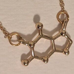 Goldtone Caffeine Molecule Necklace with Chain Extension Missing Earrings